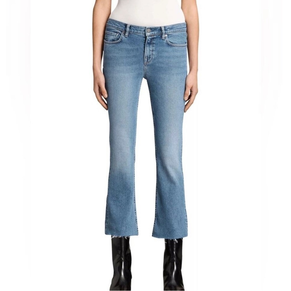 Allsaints Zoe Cropped Bootcut Jeans Womens 27 Light Wash Fray Hem